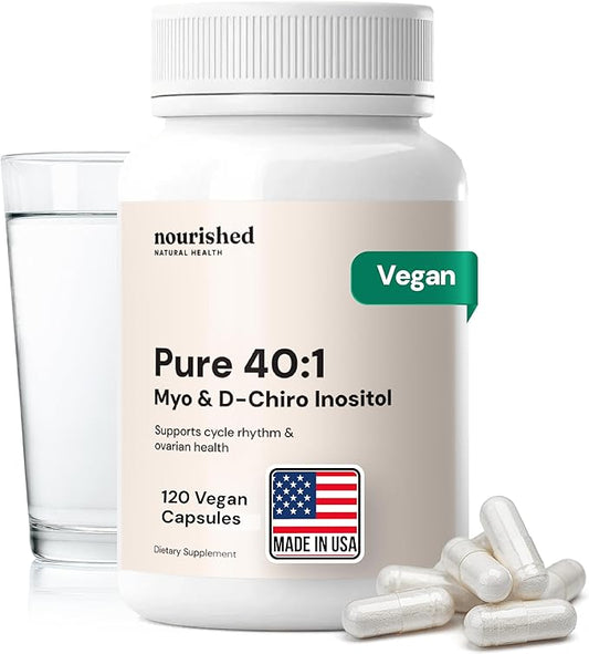 Nourished 40:1 Myo-inositol & D-Chiro Inositol - Supplement for Women with Fertility, Skin Health, or Menstrual Cycle Symptoms - Hormone Balance for Women - 120 Capsules