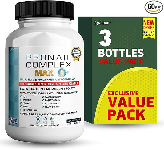 ProNail Complex Max Hair, Skin & Nails Premium Supplement with Biotin & Herbal Blend, 60 Capsules, 30 Day Supply (3)