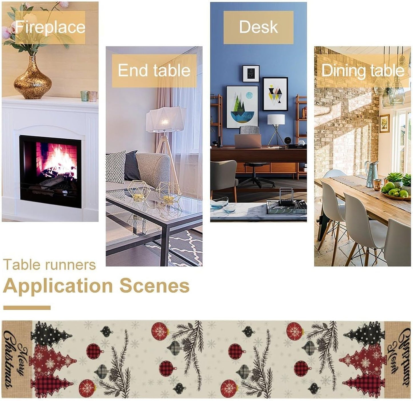 Merry Christmas Table Runner,Winter Xmas Holiday Kitchen Dining Table Decoration for Home Party Decor 13x36 Inch