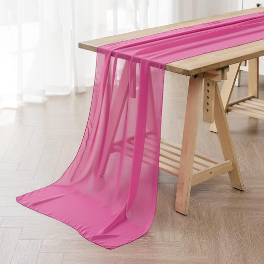 12Pack 9ft Chiffon Table Runner 14x108 Inch Sheer Romantic Table Runner for Wedding Birthday Party Bridal Shower Outdoor Decoration-Fuchsia
