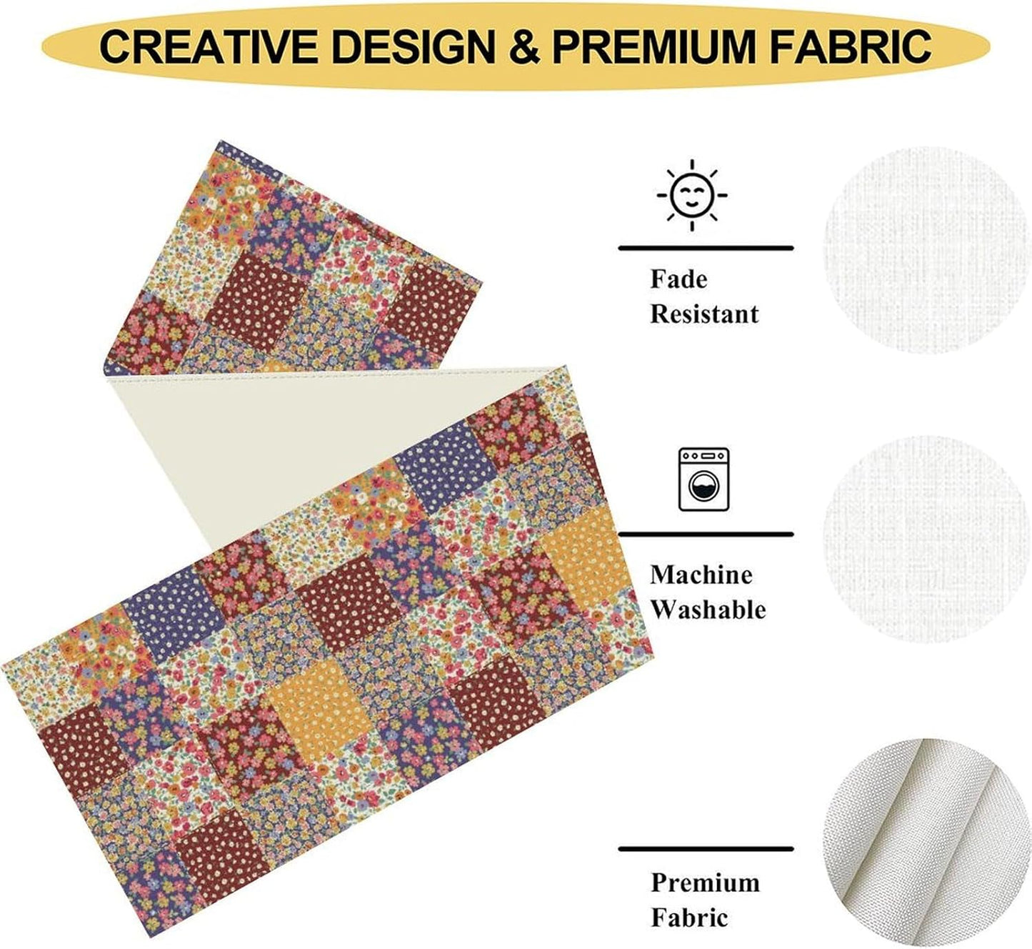 Patchwork Floral Table Runner, Boho Vintage Farmhouse Bohemian Paisley Colorful Flower Table Center Decor for Home Kitchen Dining Patio Holiday Party Table Decorations, 13"x72" Inch