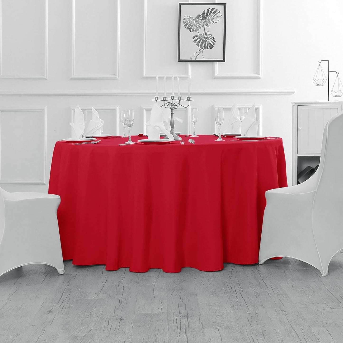 Fokitut 2 Pack Waterproof Round Tablecloth, 120 Inch, Stain Resistant and Wrinkle Polyester Table Cloth, Fabric Table Cover for Kitchen Dining, Wedding, Party, Holiday Dinner-Red
