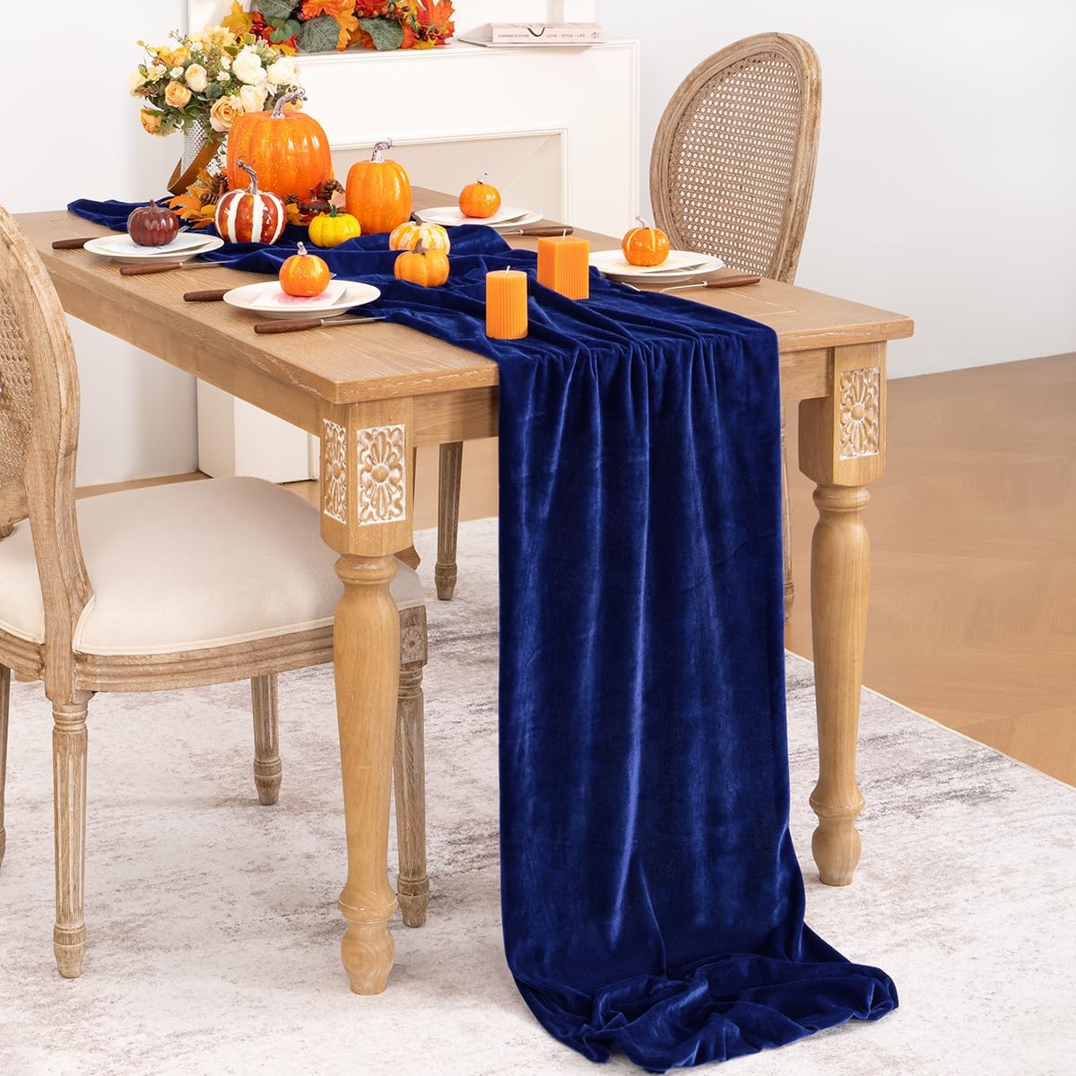 Royal Blue Velvet Table Runner 3 Pack Fall Thanksgiving Table Runners 20 x 120 Inch Luxurious Elegant Velvet Fabric Friendsgiving Table Decor for Christmas Dinner Wedding Bridal Baby Shower