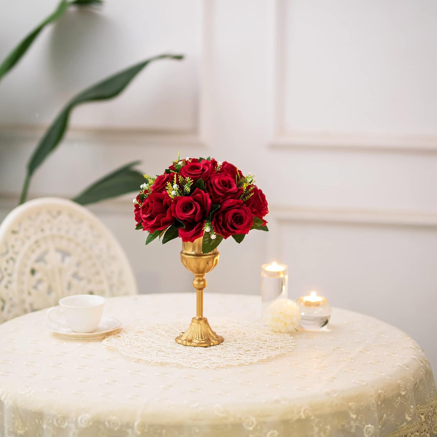 BLOSMON Flower Balls Wedding Rose Centerpieces: 6 Pcs Crimson Fake Flowers Kissing Balls Decor Artificial Floral Arrangements Flower Bouquet of Roses Home Party Table DIY Decorations