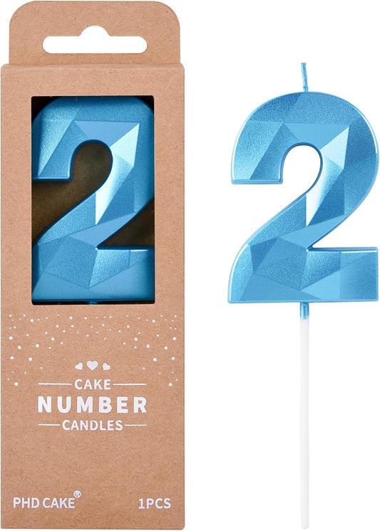 PHD Crystal Blue 2.76 Inch 2 Number Birthday Candles for Cake and Party Celebration