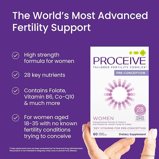 Proceive Tailored Fertility Supplement for Her, Women - Womens Pre-Conception Vitamins & Minerals for Pre Pregnancy Support - Folic Acid, Vitamin D, Zinc - 60 Capsules (1 Month Supply)