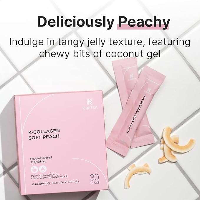 K-Nutra K-Collagen Soft Peach (15.9oz, 30 Sticks) - Holiday Gifts - Skin, Hair, Nail Health, Tasty Jelly, Fast Absorption. Low-Molecular Marine Collagen, Vitamin C