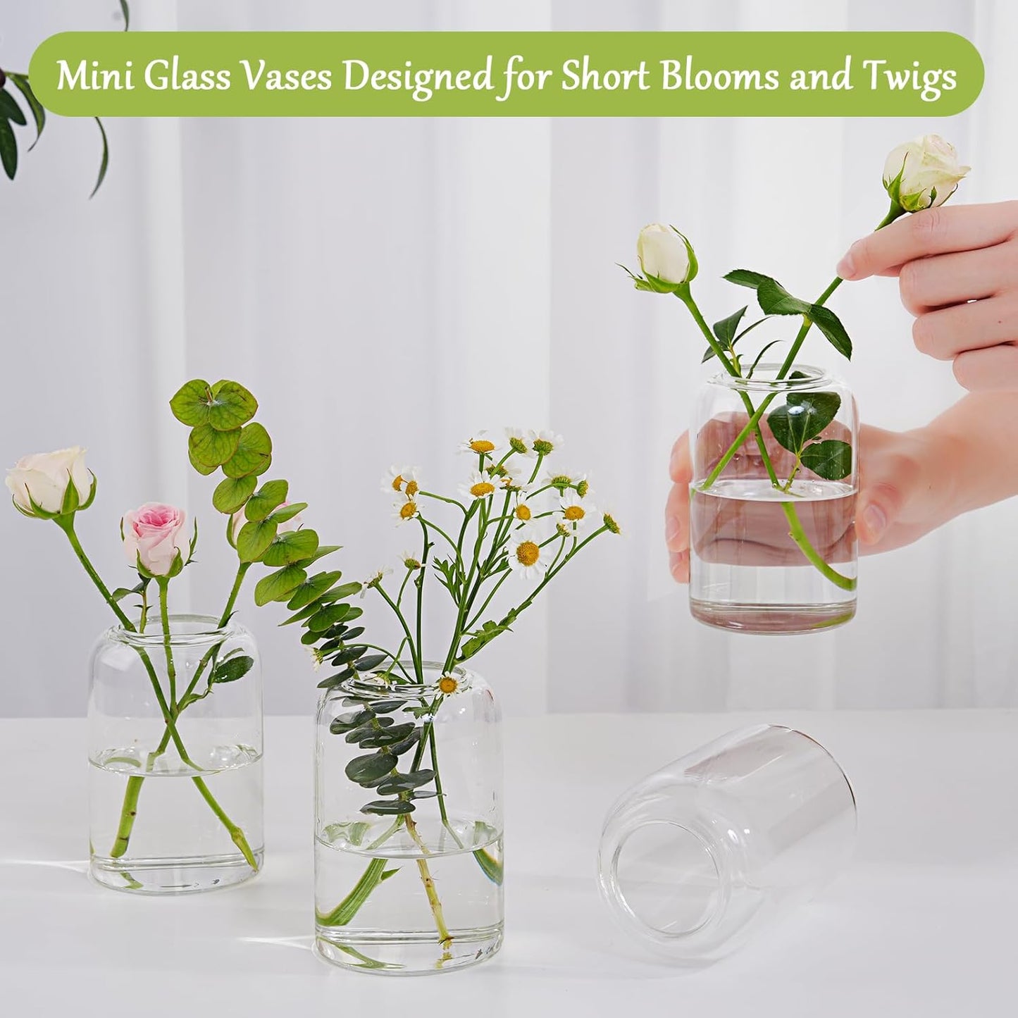 Small Glass Flower Vases, Set of 10 Clear Bud Vases for Centerpieces Mini Vase Bulk for Flowers for Wedding Birthday Party Housewarming Valentines' Day Table Centerpiece Decor