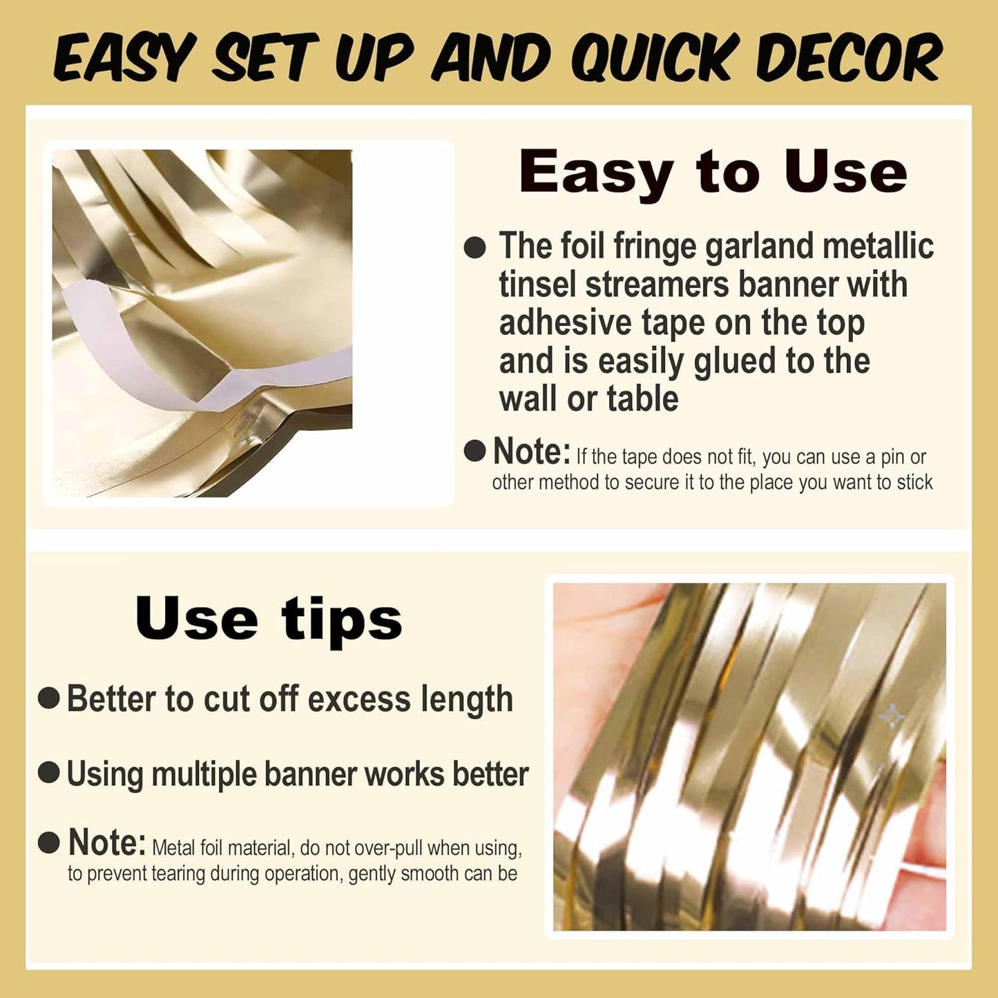 4 Pack 10 Ft Light Gold Foil Fringe Garland Metallic Streamers Tinsel Banner Wall Hanging Garland Backdrop for Parade Floats, Halloween, Christmas, Thanksgiving, New Year Party Decorations