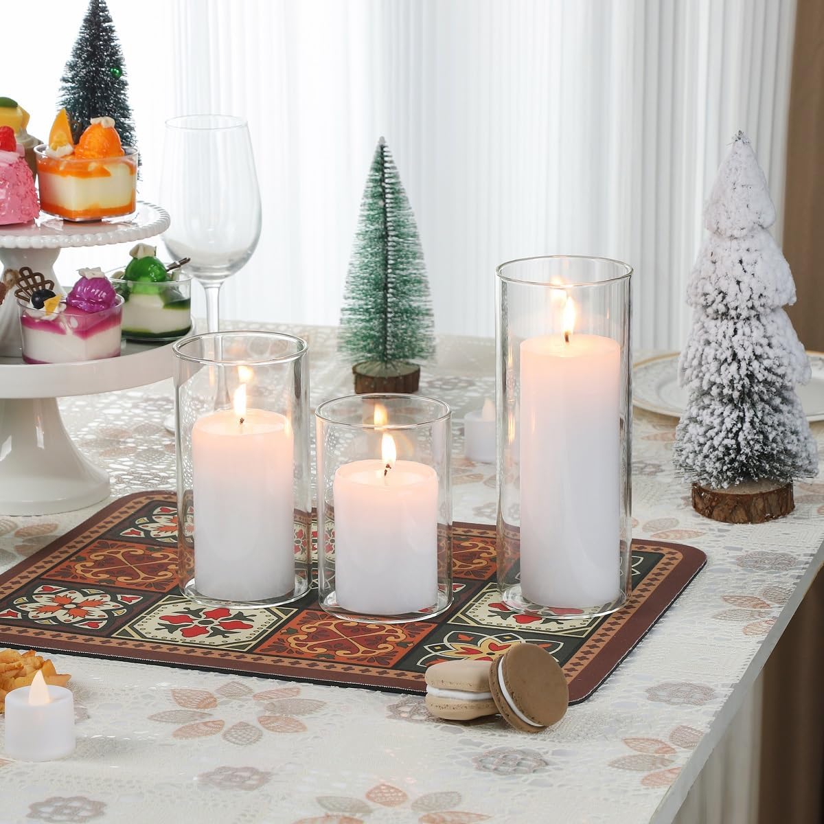 UDU Set of 16 Cylinder Glass Vases and 24 Pcs Floating Candles for Centerpiece, 4,6,8,10 Inch Tall Clear Hurricane Candle Holder Glass Vases for Centerpiece Table Wedding Home Decor