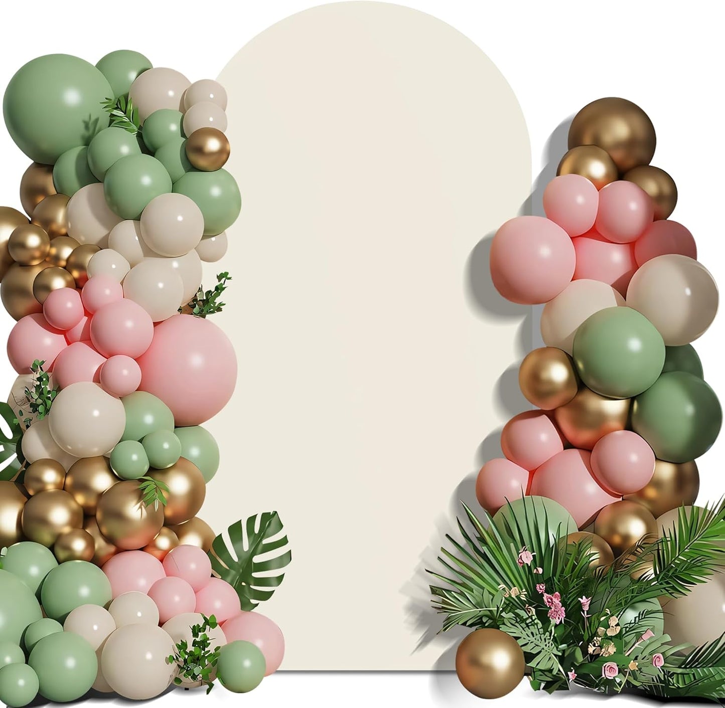 Arch Backdrop Stand Cover 6.6Ft Beige Thick Spandex Fabric Arch Backdrop Cover High Elasticity Fitted Round Top for Wedding Birthday Party Baby Shower Garden Decoration