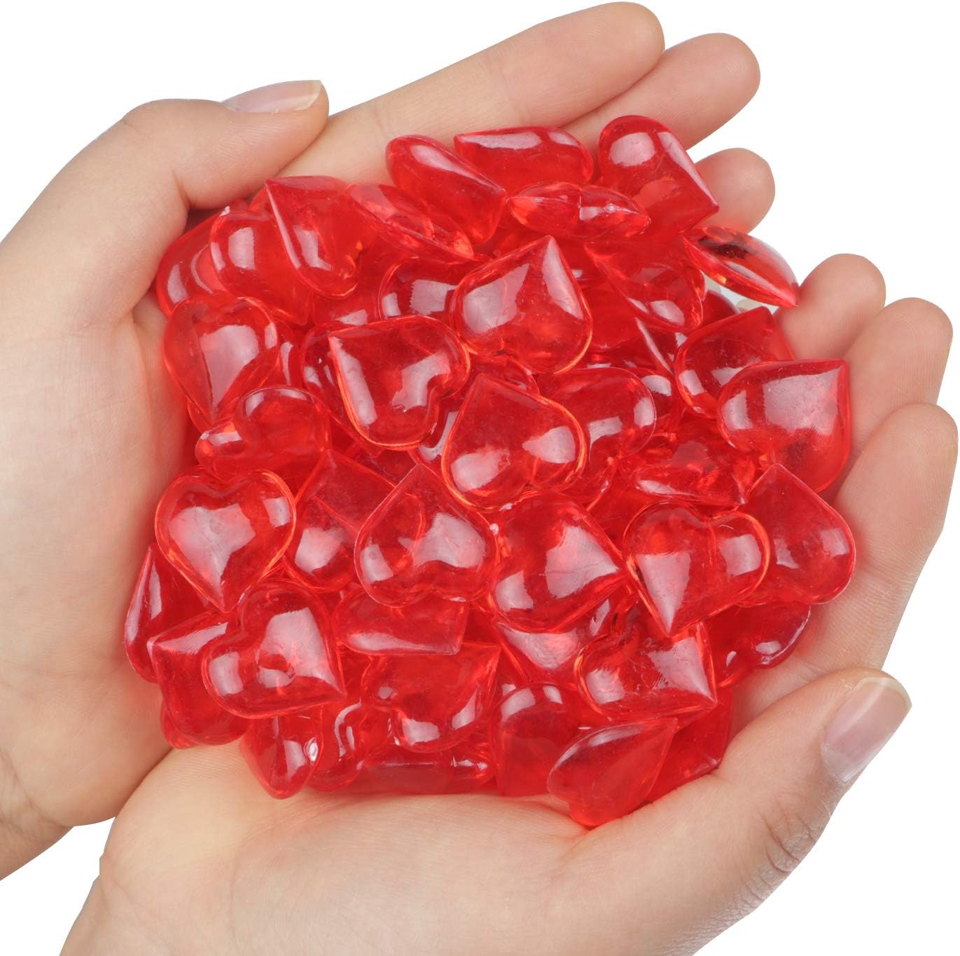 Fangoo 110 Pieces Red Acrylic Heart Red Heart Gems for Valentine's Day Decorations Vase Filler Table Scatter Engagement Wedding Home Decorations(Bright Red, 8OZ)