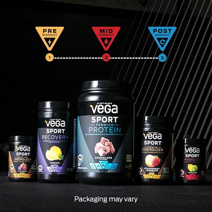 Vega Sport Vegan Protein Powder + Recovery - 30g Plant Based Protein per Serving, Vanilla, 20 Servings, 5g BCAAs, Probiotics, NSF Certified, For Shakes & Smoothies, 1.8lbs (Packaging May Vary)