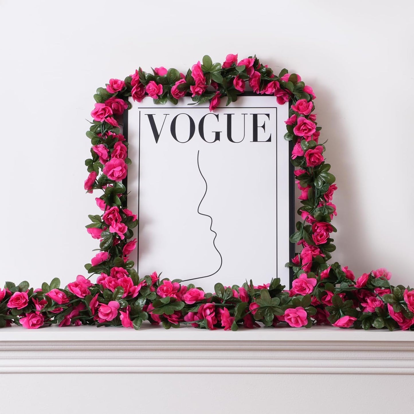 5 Pcs 41FT Flower Garland, Artificial Rose Garland Flowers Plants Fake Flower Hanging Rose Ivy, Birthday Party Valentine's Day Wedding Wall Arch Decor（Fuchsia）