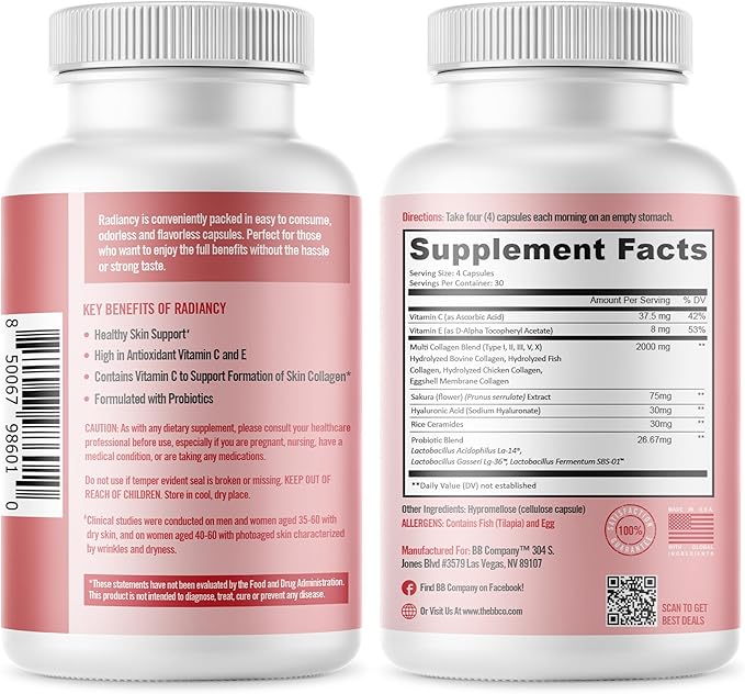 BB Company Radiancy | Vaginal Probiotics for Vaginal Dryness, pH Balance | Fights Itch, Odor | Anti-Aging | Hyaluronic Acid, Probiotics, Vitamin C, Multi Collagen | 2 Pack