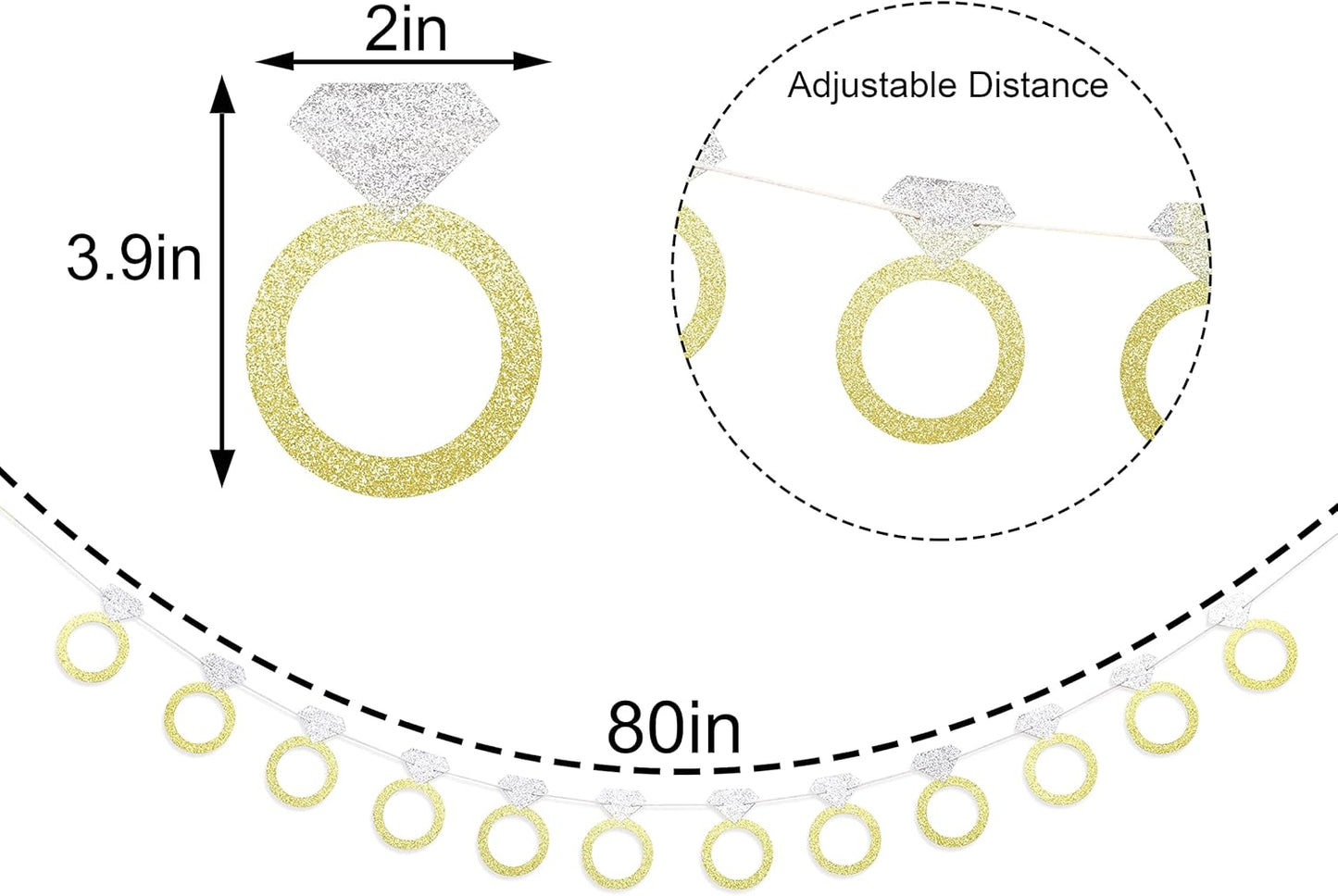 Bachelorette Party Banner - Glitter Gold and Silver Diamond Ring Banner, Engagement Party Decorations, Bride to Be Decorations, Bridal Shower Decorations