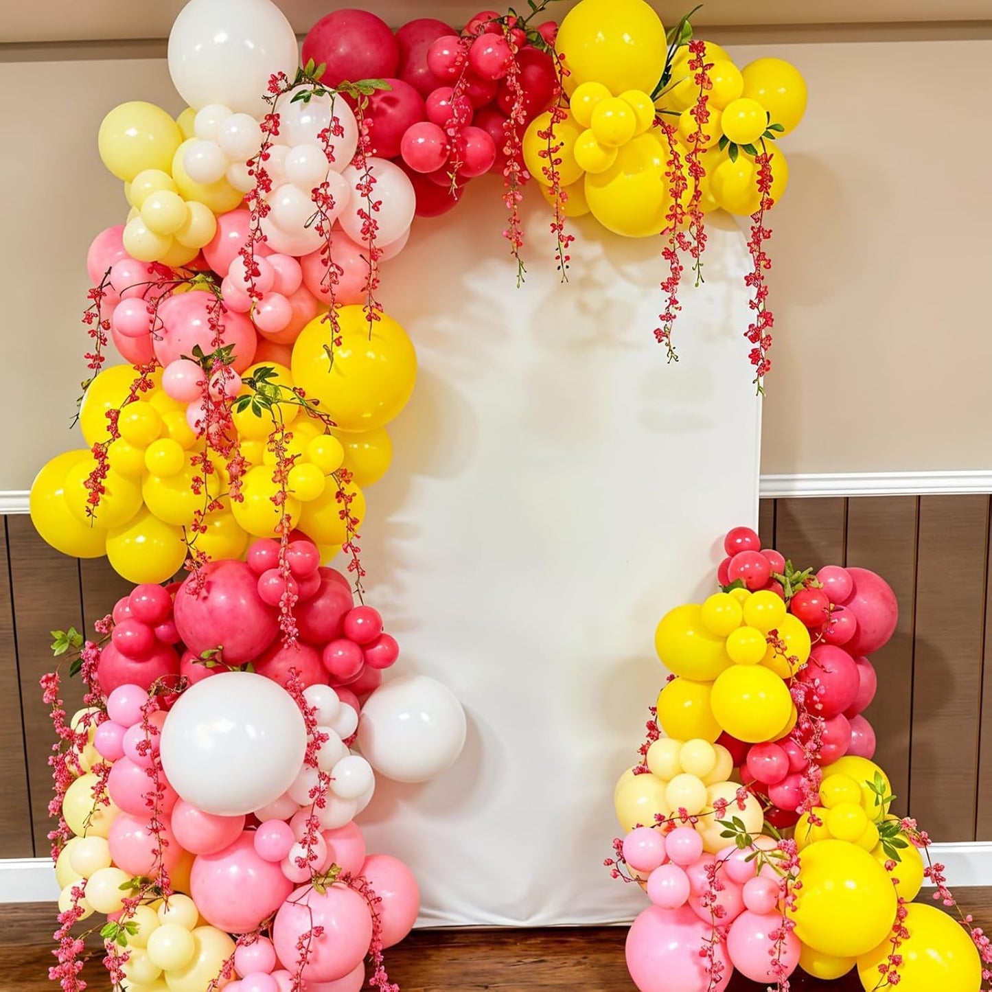 Pink and Yellow Balloons, 50pcs Hot Pink Yellow Balloons With Pastel Long Balloon Gold Crown Foil Balloon For Girls Women Birthday Baby Shower Party Wedding Bridal Shower Engagement Decor