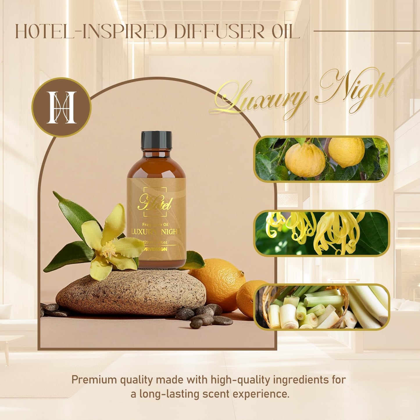 Hotel Diffuser Oil 4 Fl Oz (120ml), Luxury Night Hotel Scent Essential Oil for Diffuser and Crafting, Luxury Fragrance Oil, Gift for Women & Men