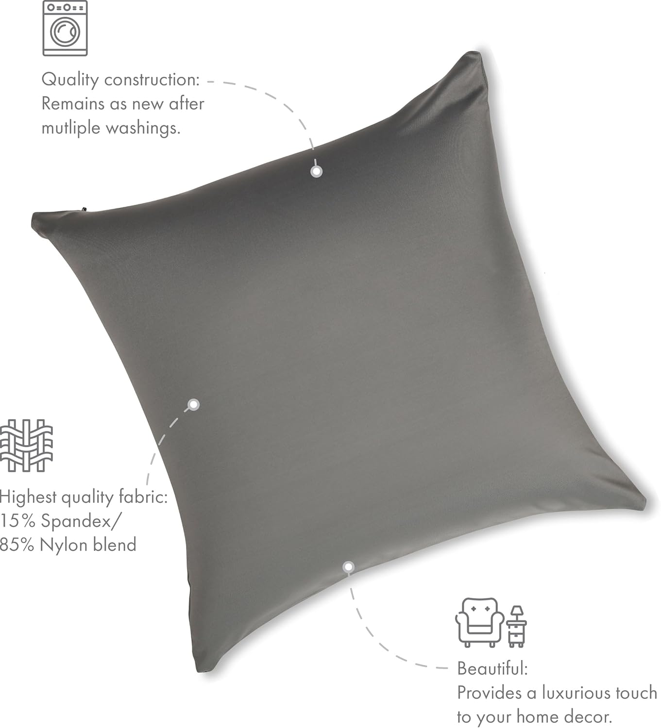 PILLOWY 12" x 20" Throw Pillow - Dark Grey: 1 PCS Luxurious Premium Microbead Pillow with 85/15 Nylon/Spandex Fabric. Forever Fluffy, Outstanding Beauty & Support. Silky, Soft & Beyond Comfortable