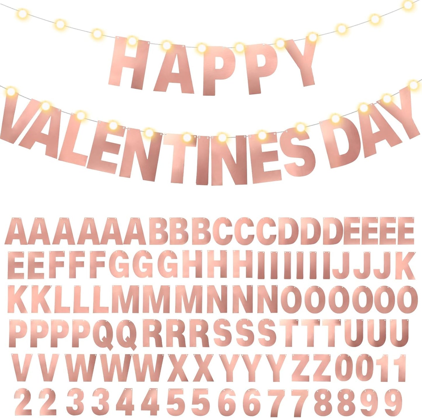 TaoBary 112 Pcs DIY Letter Custom Banner Glitter Customizable Banner Kit Including 107 Letters and Numbers 3 Rope for Valentine Birthday Party(Bright Rose Gold)
