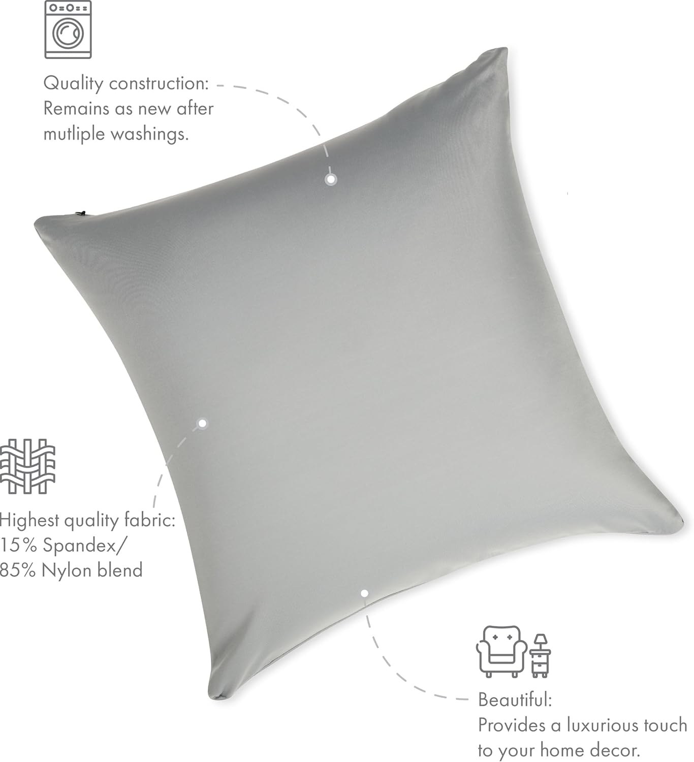 PILLOWY 12" x 20" Throw Pillow - Light Grey: 1 PCS Luxurious Premium Microbead Pillow with 85/15 Nylon/Spandex Fabric. Forever Fluffy, Outstanding Beauty & Support. Silky, Soft & Beyond Comfortable