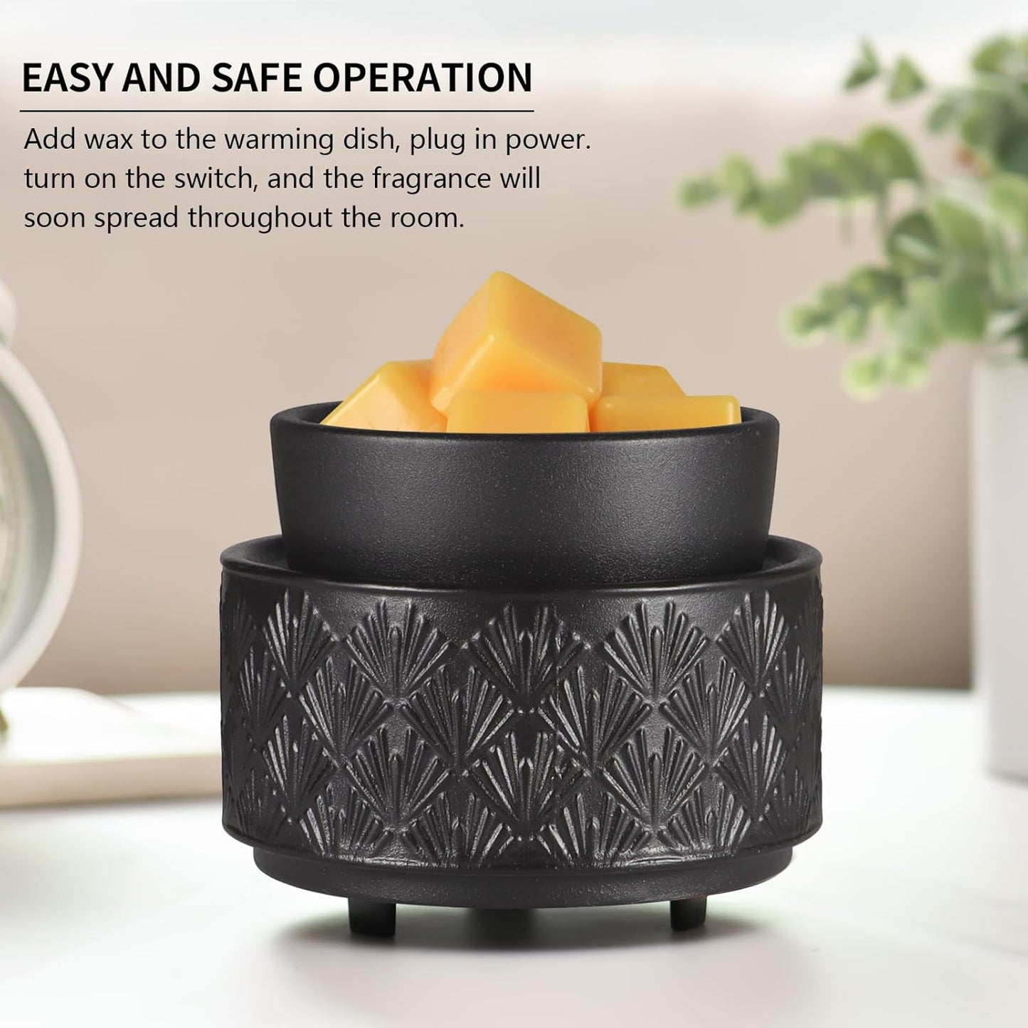 mocosa Ceramic Wax Warmer Wax Melt Warmer for Scented Wax 3-1 Electric Candle Warmer Home Fragrance Wax Burner as Gifts for Mom Grandma Women(Black-Fan Shaped)