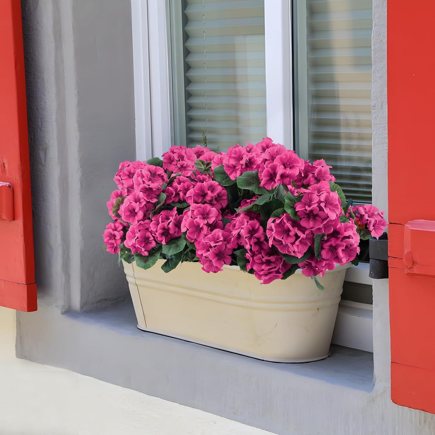 Hananona Artificial Geranium Flowers for Outdoors Geranium Silk Flowers Outdoor UV Resistant Garden Plants Faux Flowers for Home Kitchen Table Centerpieces Decor (12, Rose Red)