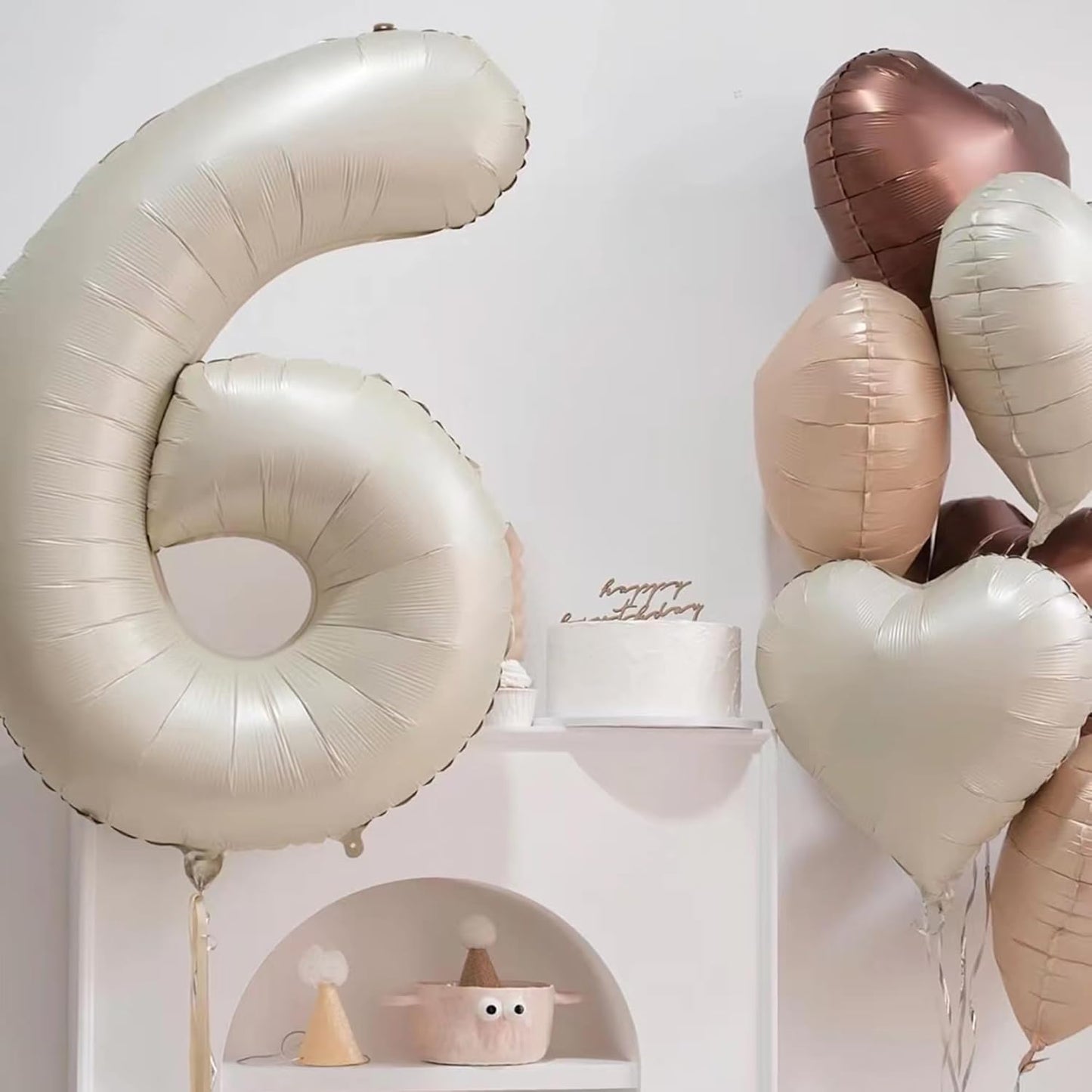 40 Inch Cream White Number 6 Balloon - Mylar Big Foil Helium Number 16 26 36 46 56 66 - Party Decorations, Boy Baby Shower Decorations