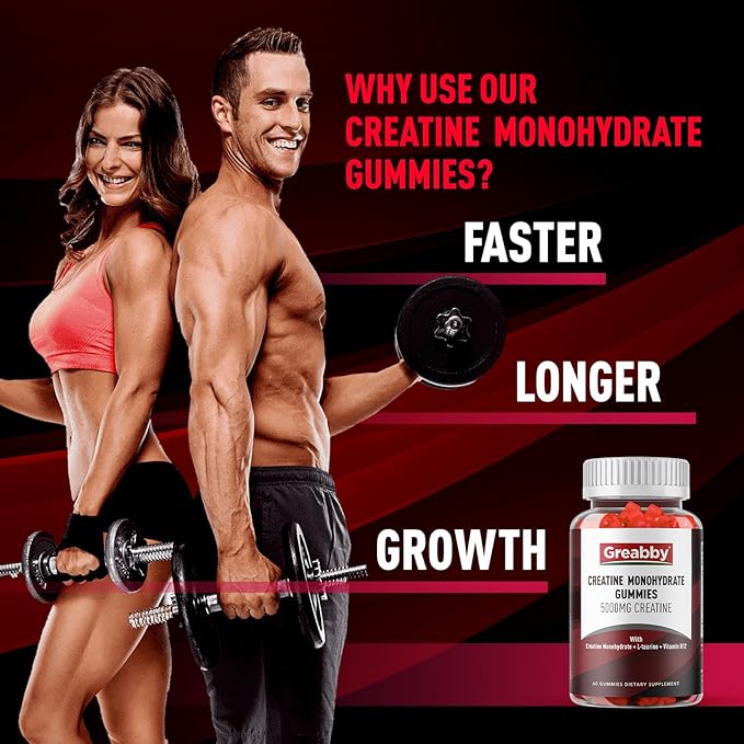 Creatine Monohydrate Gummies - 5g Creatine Monohydrate with L-Taurine, B12, Mixed Berry Flavor, 120 Count