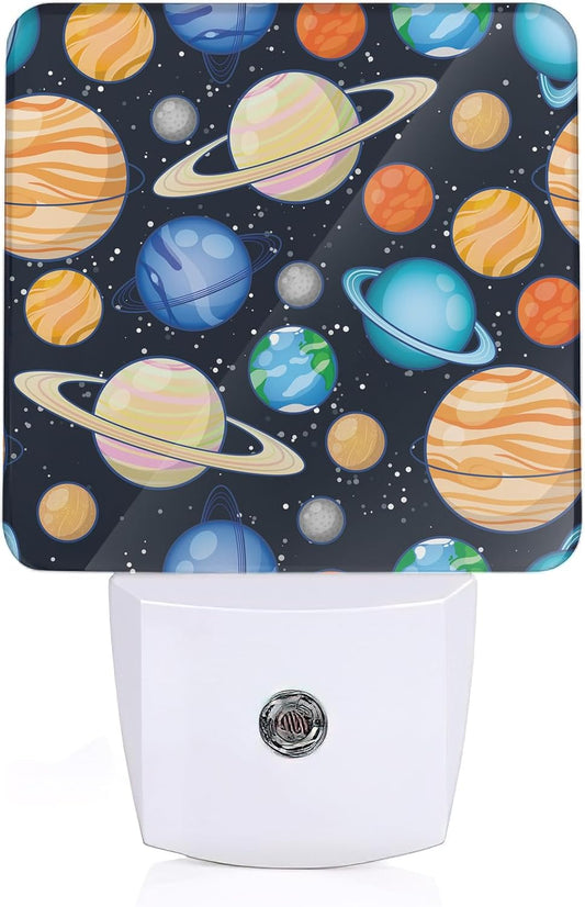 Cartoon Universe Planets Night Light, Cute Night Light Plug into Wall with Dusk to Dawn Sensor, LED Lamp Energy Saving Lights for Men Women Boys Girls,Lamp for Bedroom Bathroom Hallway