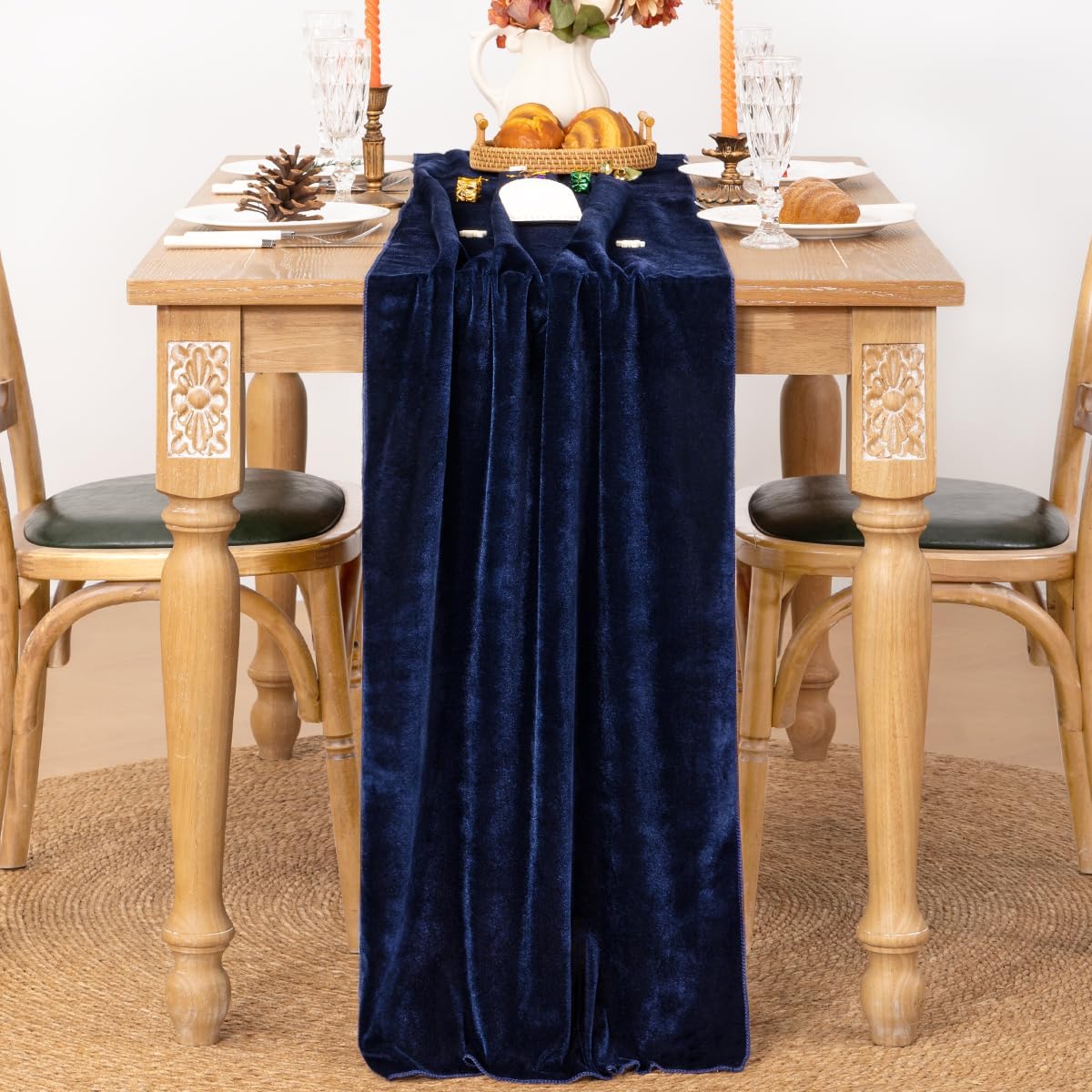 MLMC 2 Pack Navy Blue Velvet Table Runner 10ft Luxury Deep Blue Velvet Fall Table Runner 20x120 Inches for Wedding Reception Bridal Shower Party Birthday Events Decor