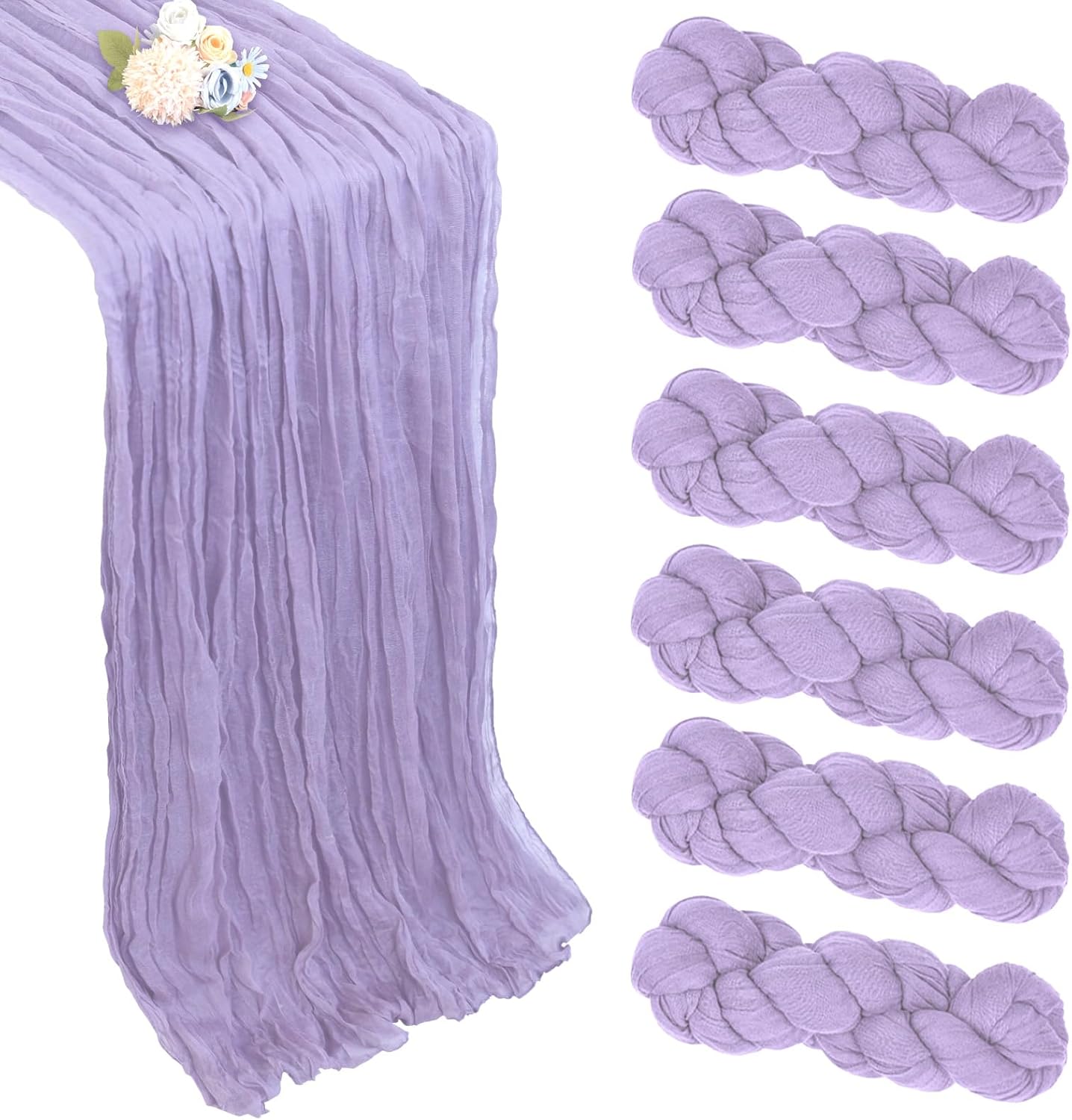 6 Pack Lilac Purple Table Runner 10ft Boho Gauze Fabric Cheesecloth Table Runner 35 x 120 Inch Rustic Sheer Runner for Romantic Wedding Decor Baby Shower Party Table Centerpiece Decoration