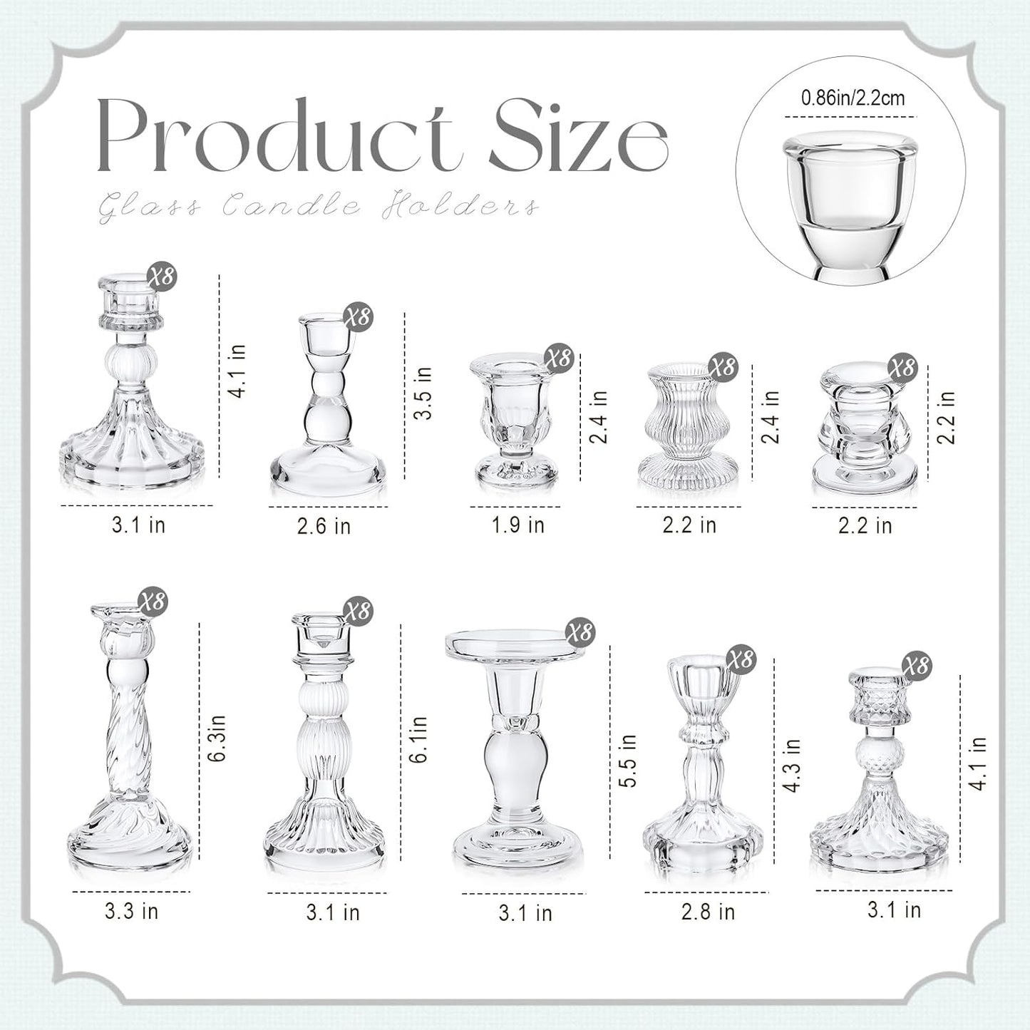 Mumufy 80 Pcs Glass Crystal Taper Candle Holders Clear Glass Candlestick Holder Fit 0.8 Inch Candles Crystal Decorative Candle Stand Centerpiece Table Wedding Dining Party (Classic,Clear)