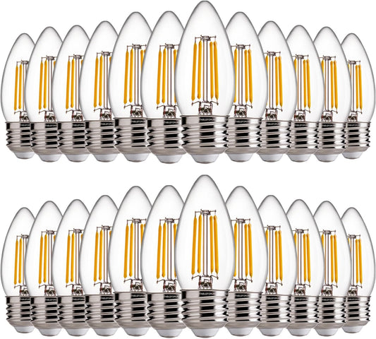 FLSNT LED Candelabra Light Bulbs 60W Equivalent E26 Base, Dimmable B11 LED Chandelier Light Bulbs, 2700K Soft White, 24 Pack UL,CA65 Listed.