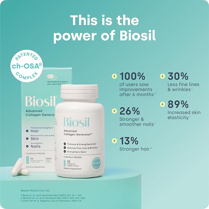 Biosil Collagen Booster Supplement - 30 Original Capsules, Pack of 2 - Patented ch-OSA Activator for Skin, Hair, Nails & Joints - Supports Natural Production - 30-Day Supply