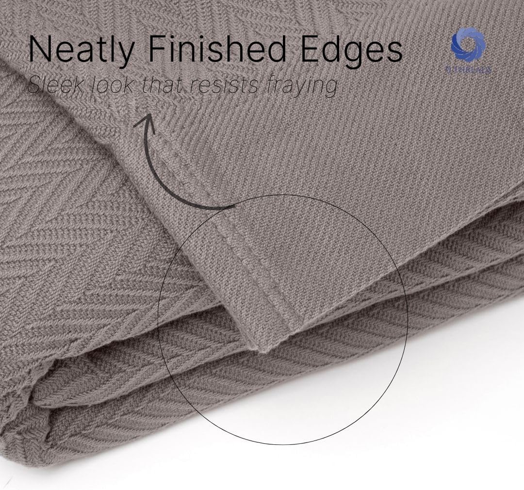 100% Cotton Herringbone Blankets, 66"X90" Twin, Throw Blanket for Bed, All Season Cotton Blanket, Cozy Blanket,Throws & Bed Blanket, Throw Blanket for Couch, Modern Home Decor -Charcoal Grey