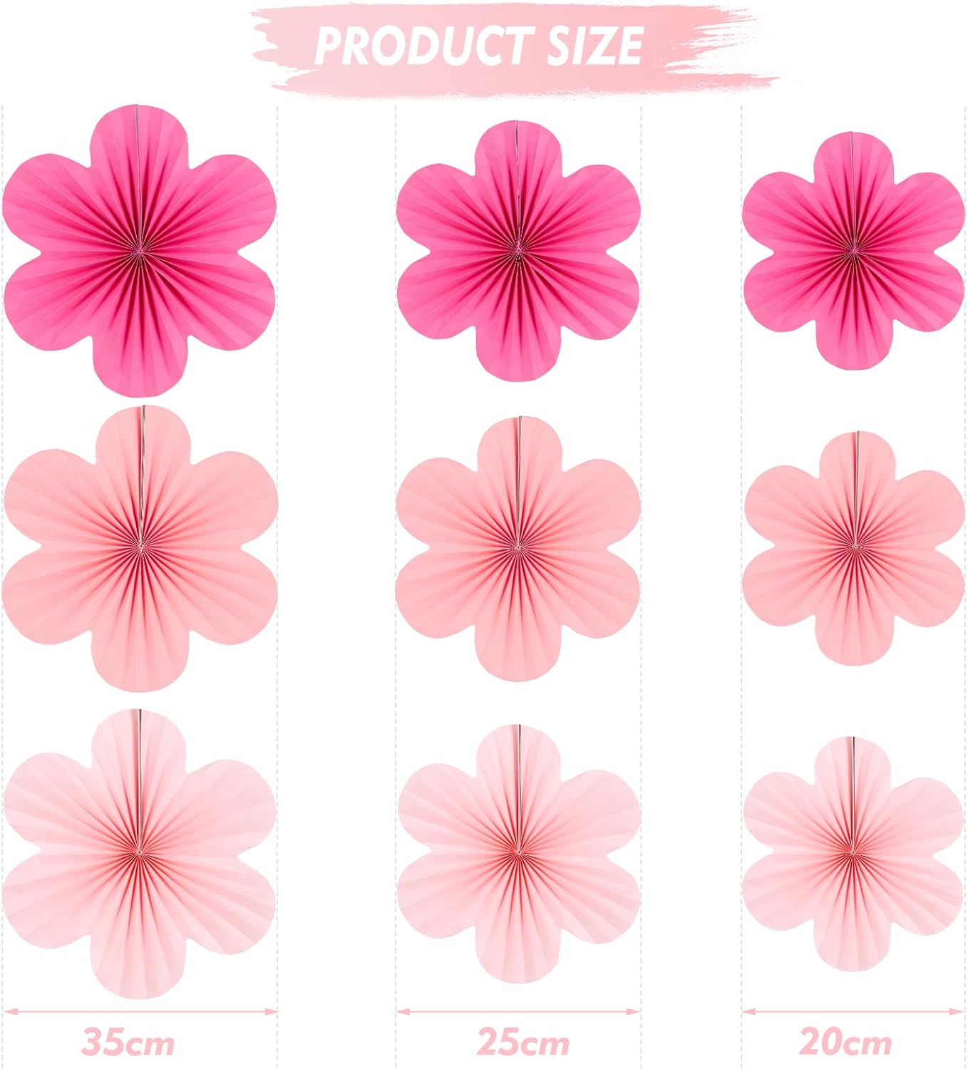 Easy Joy Hot Pink Paper Flowers Decorations for Wall Pink Paper Fans Classroom Decoration Paper Floral Backdrop Decor Paper Fans Decoration Hanging Paper Fans Pink Flower Wall Decor, Set of 9