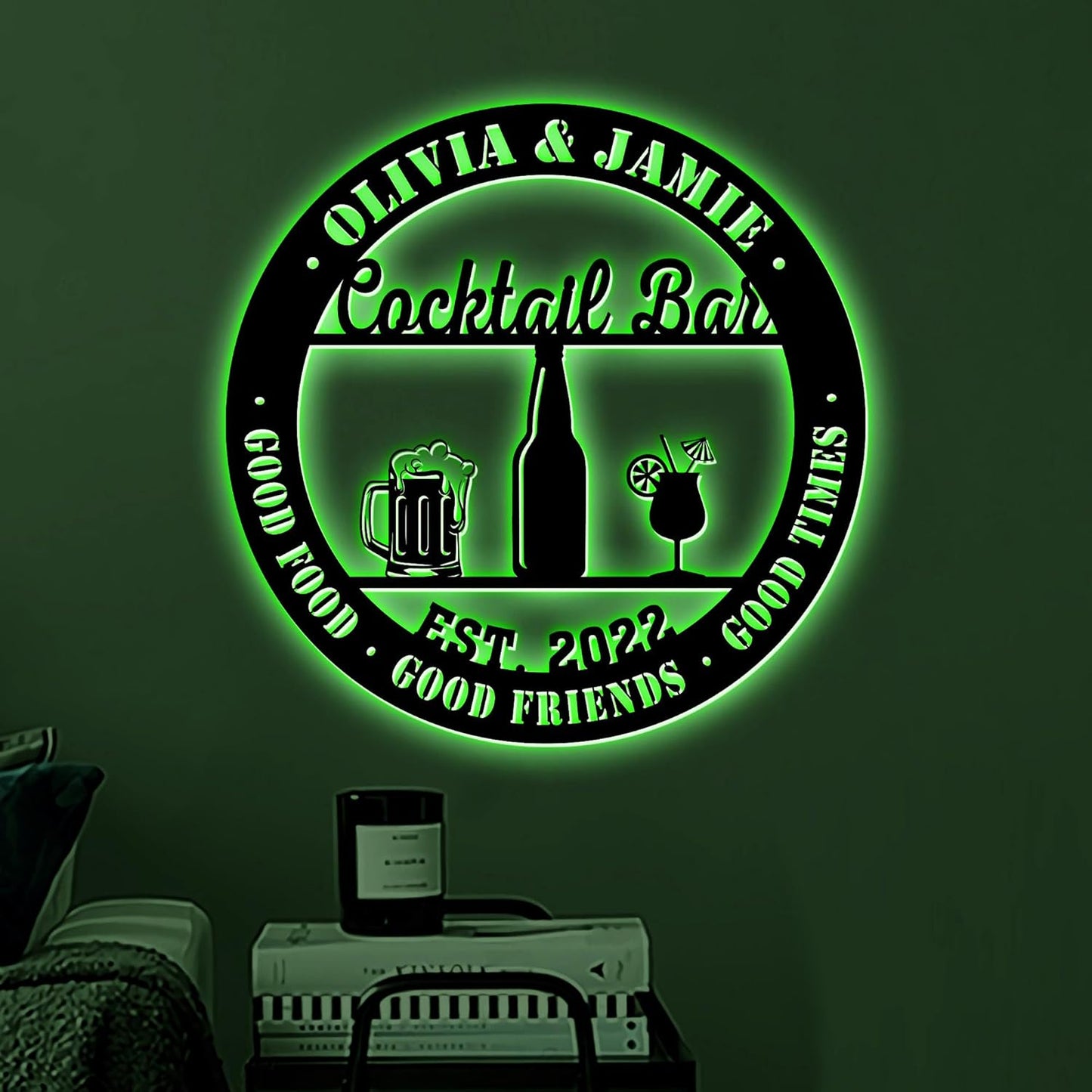 Personalized Cocktail Bar Metal Sign LED Lights, Cocktail Sign, Drinking Lounge, Cocktail Lovers Gift, Father Day Gift, Bar Decor for Home