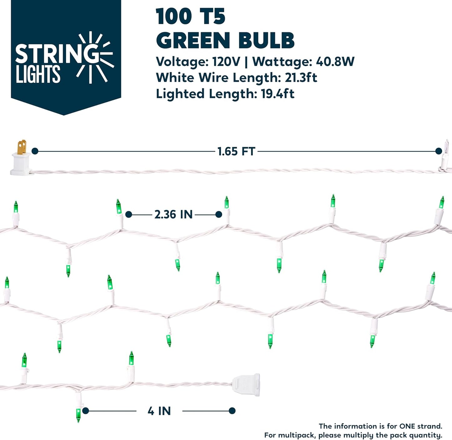 Joiedomi Christmas String Lights Indoor,100 Count Mini Green Light,21.4 FT Lighting Decor for Patio Dorm Classroom Bedroom Holiday Wedding Party Garland Birthday Festival,White Wire