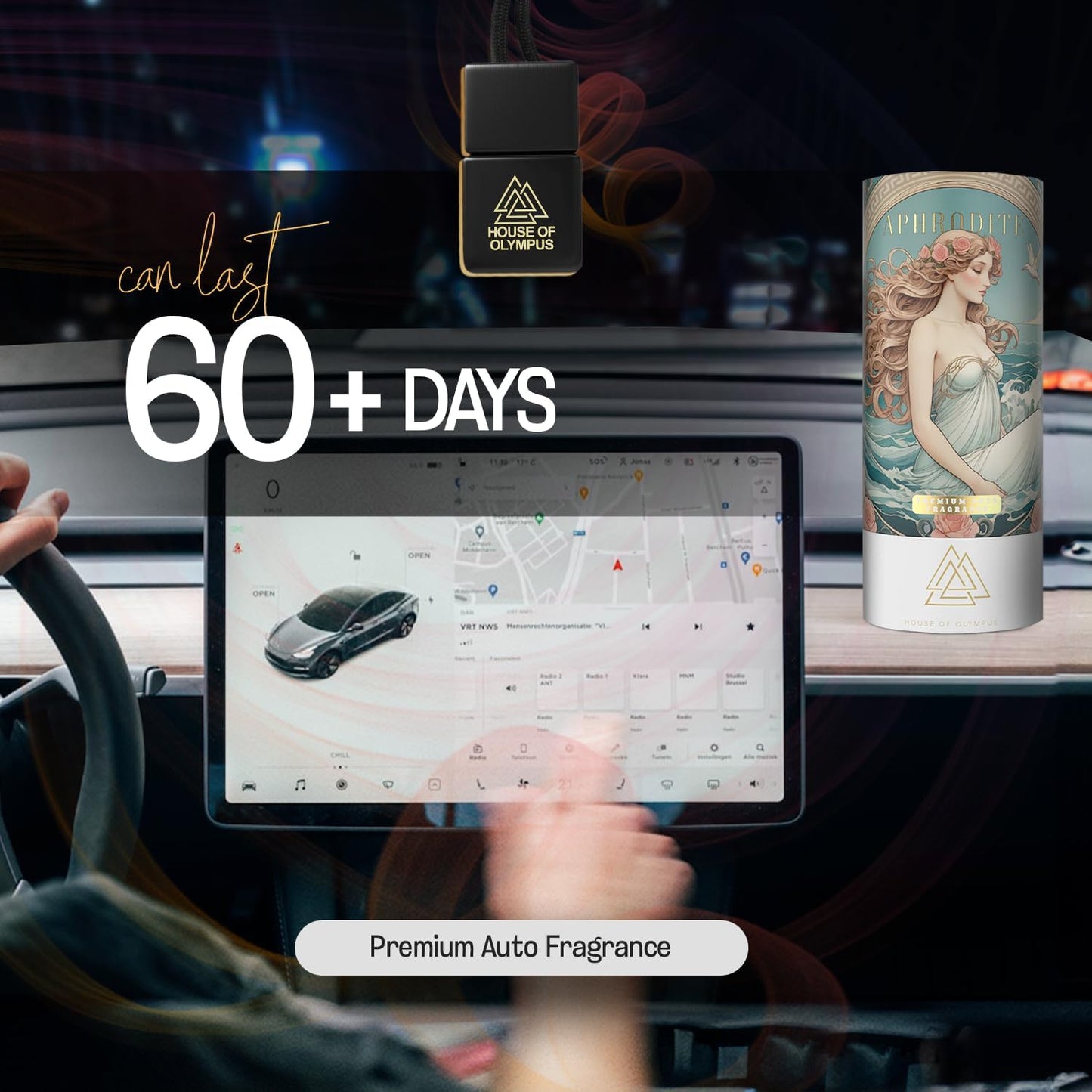 Aphrodite Hanging Car Air Freshener for Women, Only Natural Essential Oils - 60 Days Lasting Car Scent by House of Olympus - Made in USA