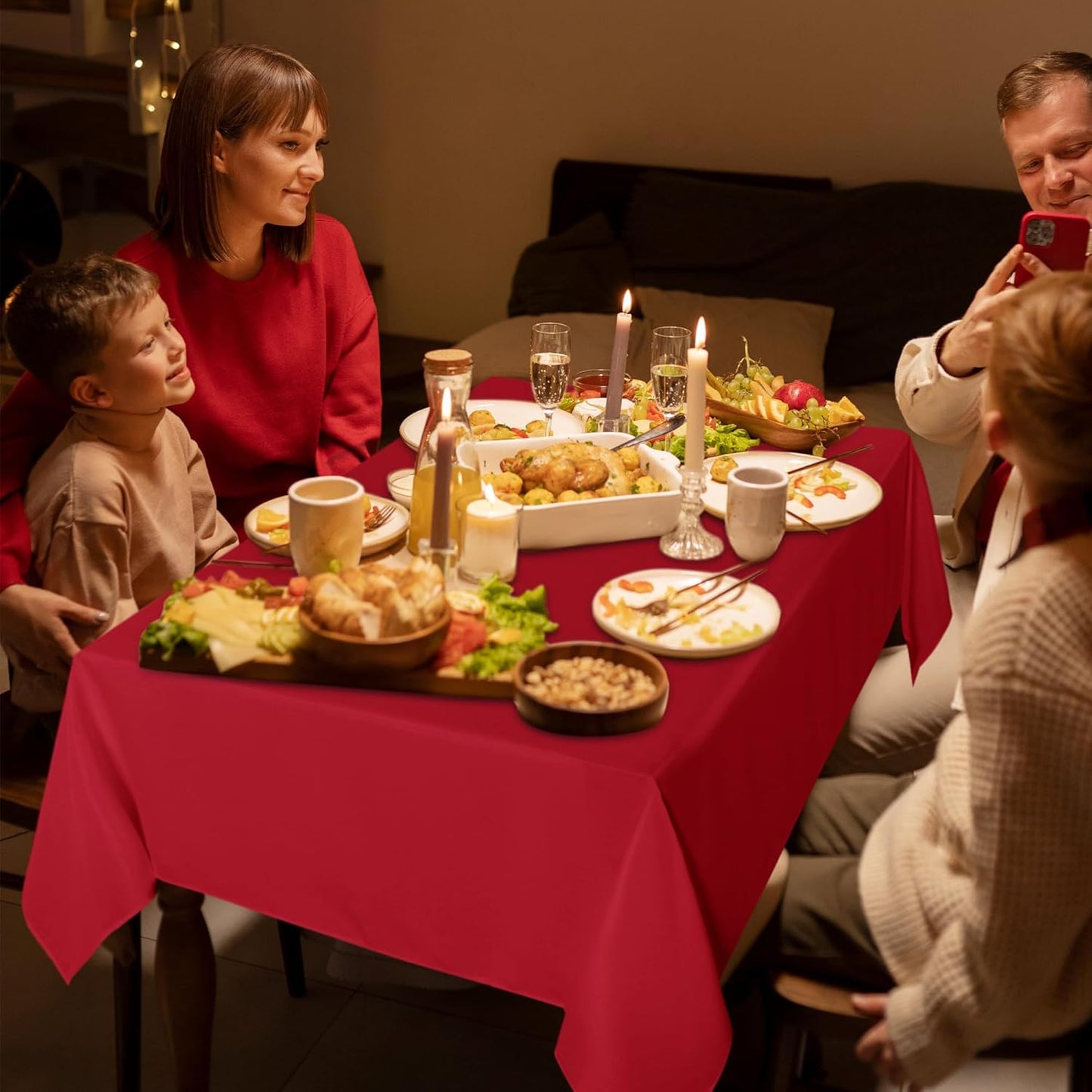 sancua 6 Pack Red Tablecloth 60 x 102 Inch, Rectangle Table Cloth for 6 Feet Tables - Stain and Wrinkle Resistant Washable Polyester Table Cover for Dining Tables, Buffet Parties and Camping