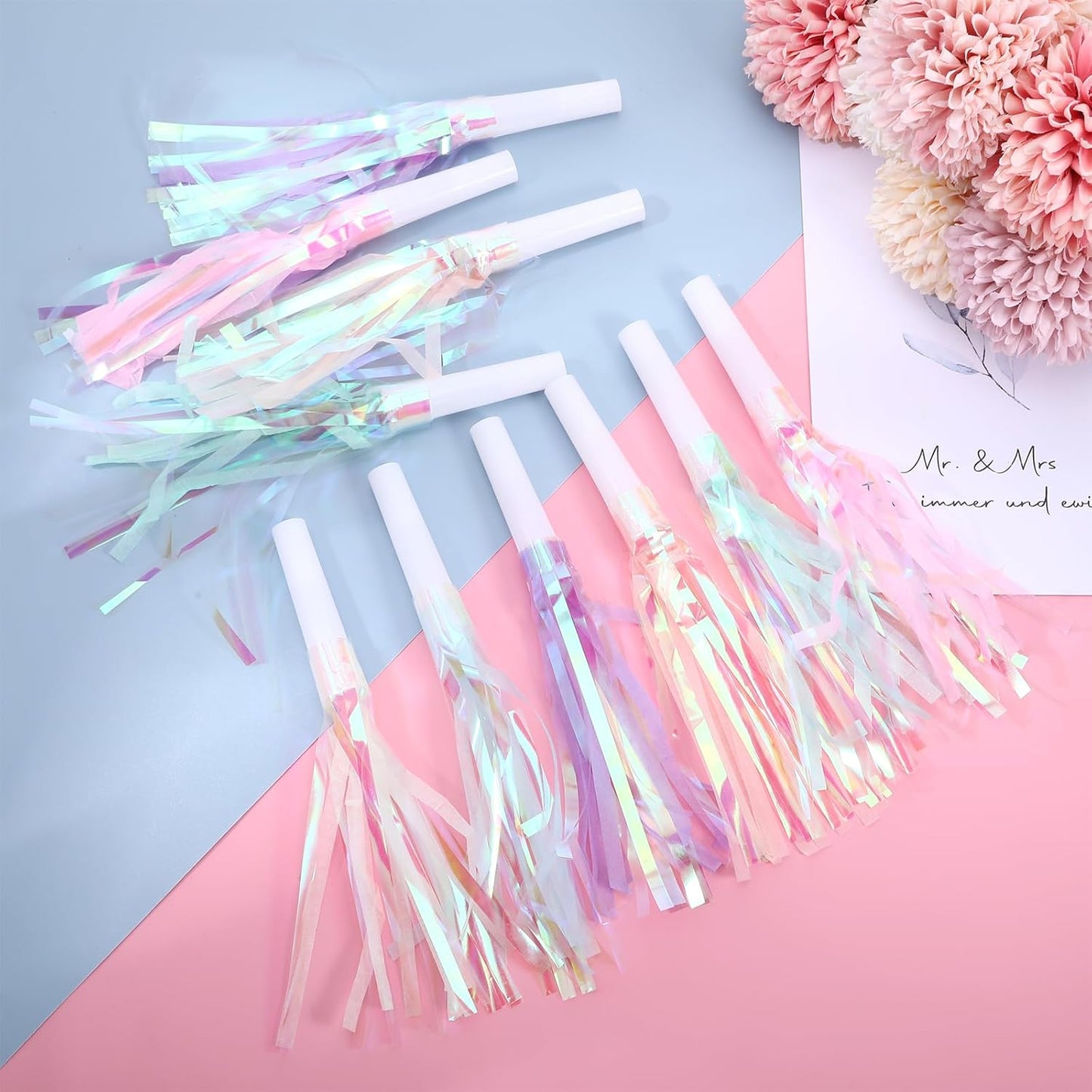 24 Pcs Mermaid Party Blowers, Glitter Fringed Noise Makers, Blow Horns for Mermaid Birsthday Favor Decorations, Celebrations, Graduation Events, Sporting Gatherings and More