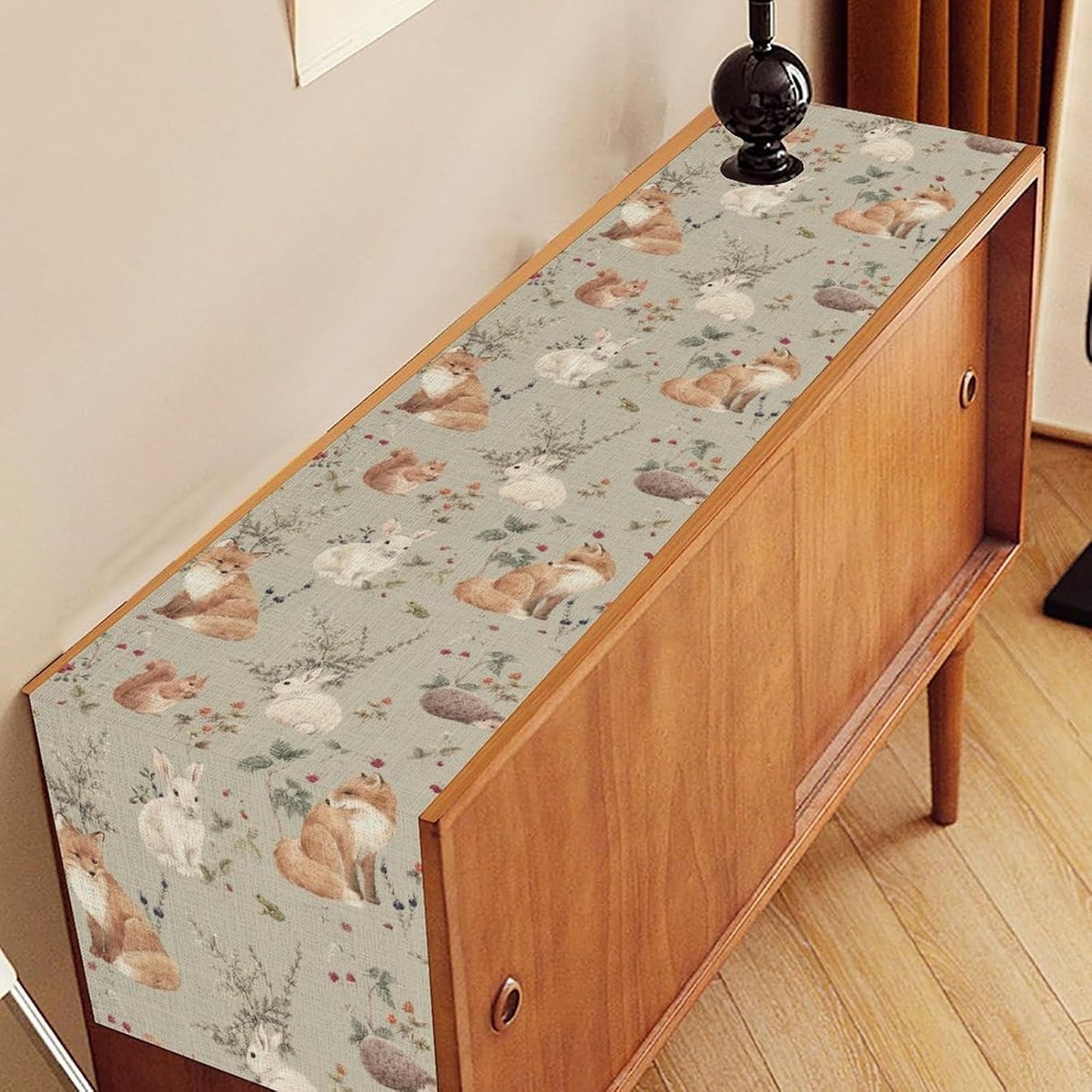 Rustic Woodland Table Runner, Farmhouse Forest Animals Country Lodge Wild Hunt Deer Rabbits Table Center Decor for Home Kitchen Dining Patio Holiday Party Indoor Table Decorations, 13"x108" Inch