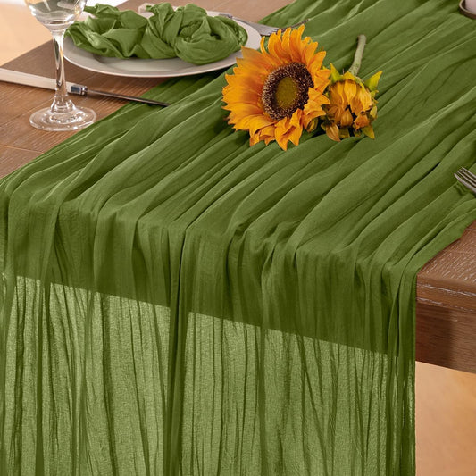 Olive Green Cheesecloth Table Runner Fall Table Runner Boho Gauze 120 Inches Green Fall Cheese Cloth Table Decorations for Thanksgiving Wedding Bridal Baby Shower Tea Party
