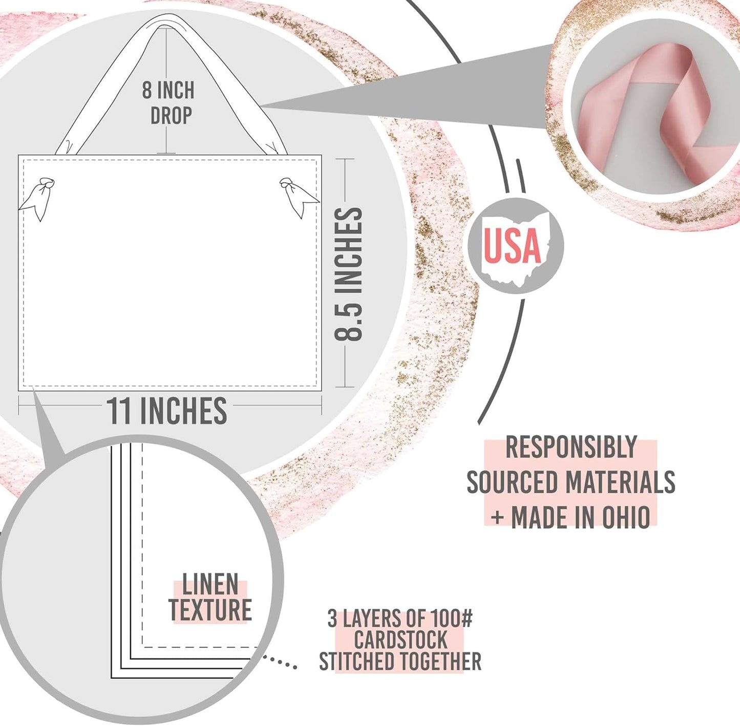 Ritzy Rose Set of 2 Reserved Row Sign for Wedding Ceremony Chairs or Events - Thick Paper Banner for Seating - White Linen Cardstock with Black Font and Black Satin Ribbon - 11x8.5 inches