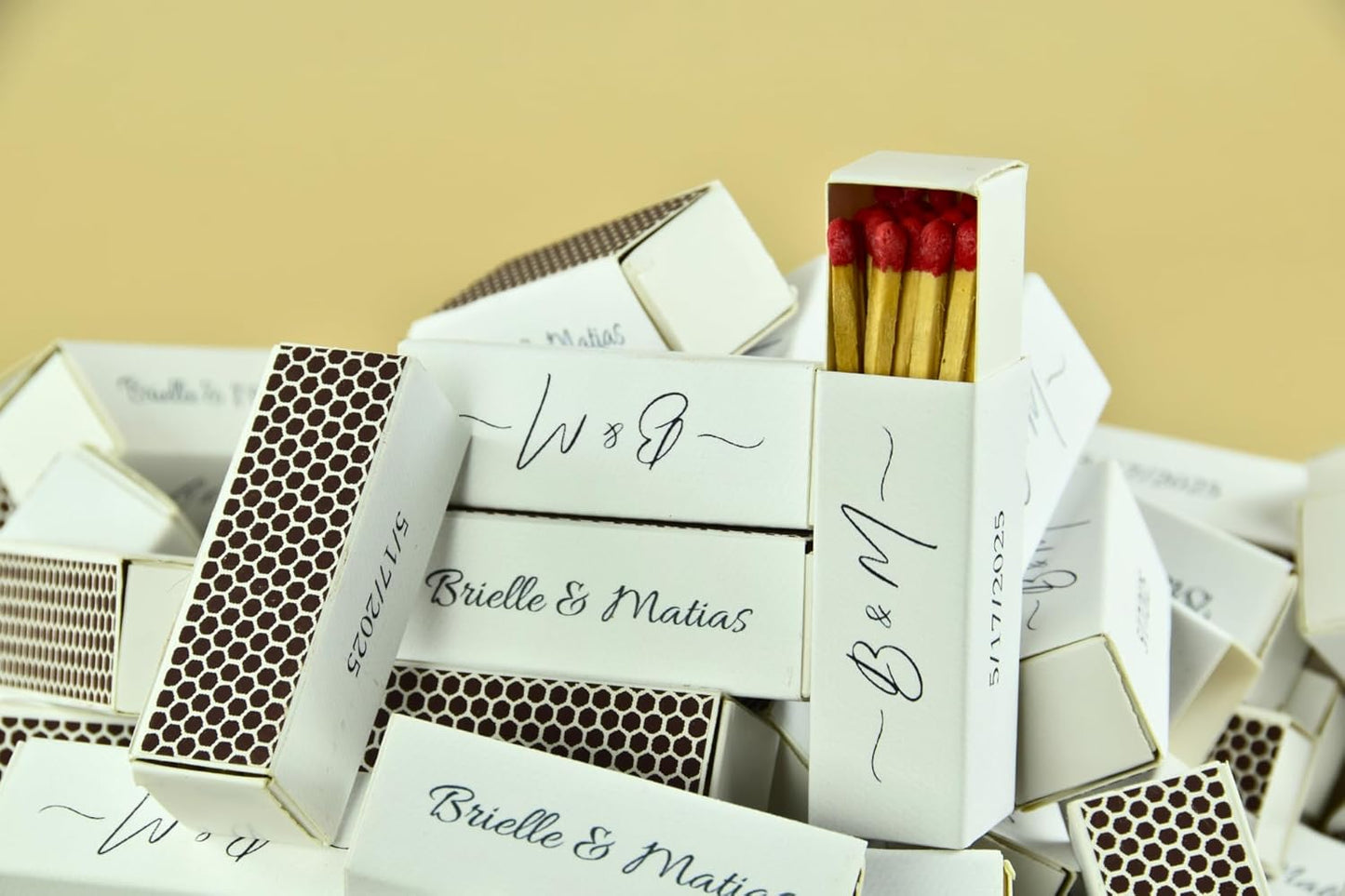 Custom Matchboxes - Set of 10 - Personalized - 2" Inch Long - Colorful Matchsticks - Weddings – Wedding Favor - Matchboxes, Custom Matchbox (2" Matchsticks, Wedding Design #4)