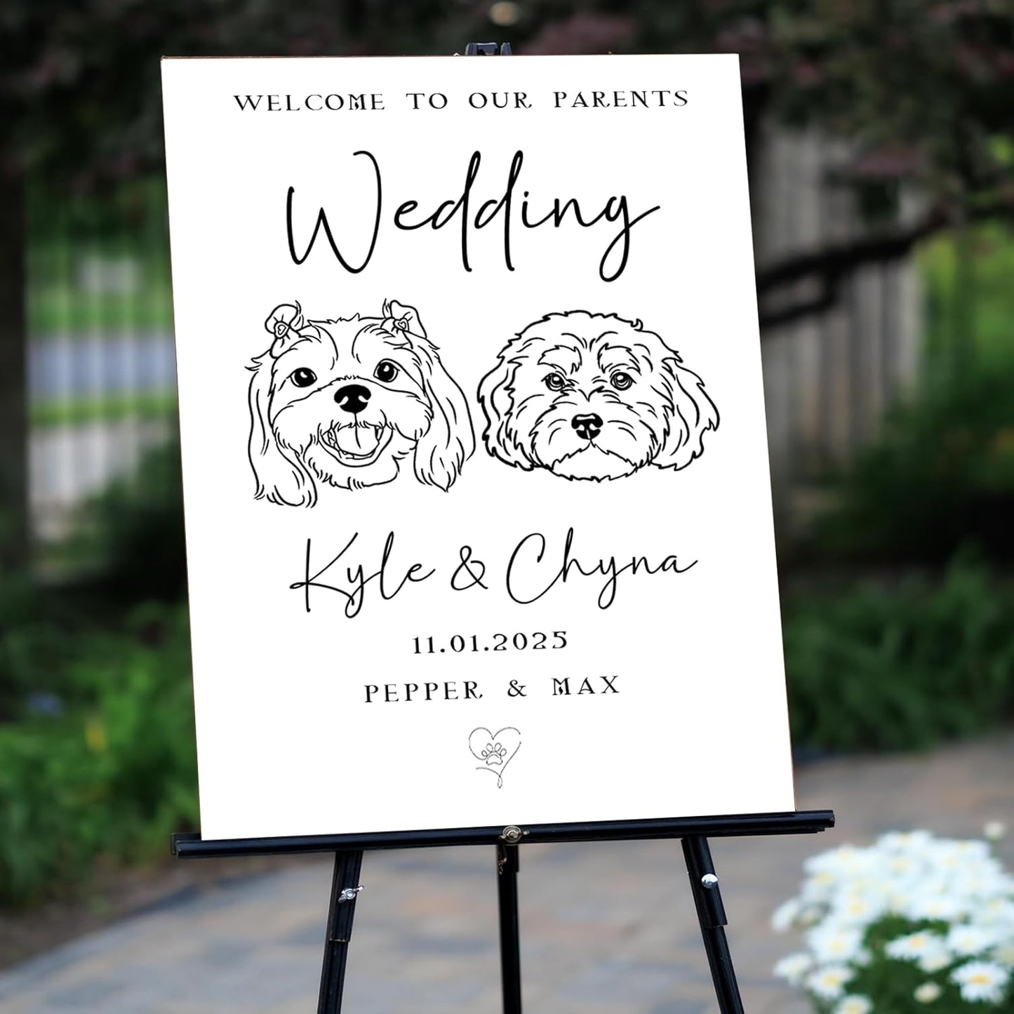Personalized Pet Wedding Welcome Sign Using Pet Photo, Custom Dog Cat Welcome To Our Wedding Signage Drawing, Custom Gifts for Weddings, Christmas, Engagement Party, Anniversary,