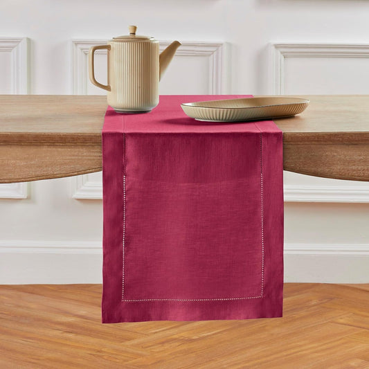 Solino Home Linen Table Runner 48 Inches - 100% Pure Linen Beet Hemstitch Table Runner 14 x 48 Inch Ideal for Dresser and Coffee Tables - Fall, Autumn, Thanksgiving, Holiday - Classic Hemstitch
