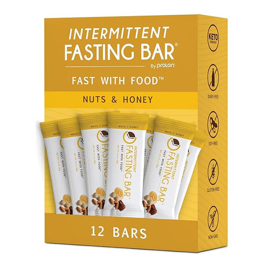 Prolon Fasting Bars | 6g Protein, 8g Fiber | Keto-Friendly, Gluten-Free, Dairy-Free, Plant-Based | Nutrition for Intermittent Fasting | Formulated to Not Break Your Fast | Nuts & Honey (12 Count)