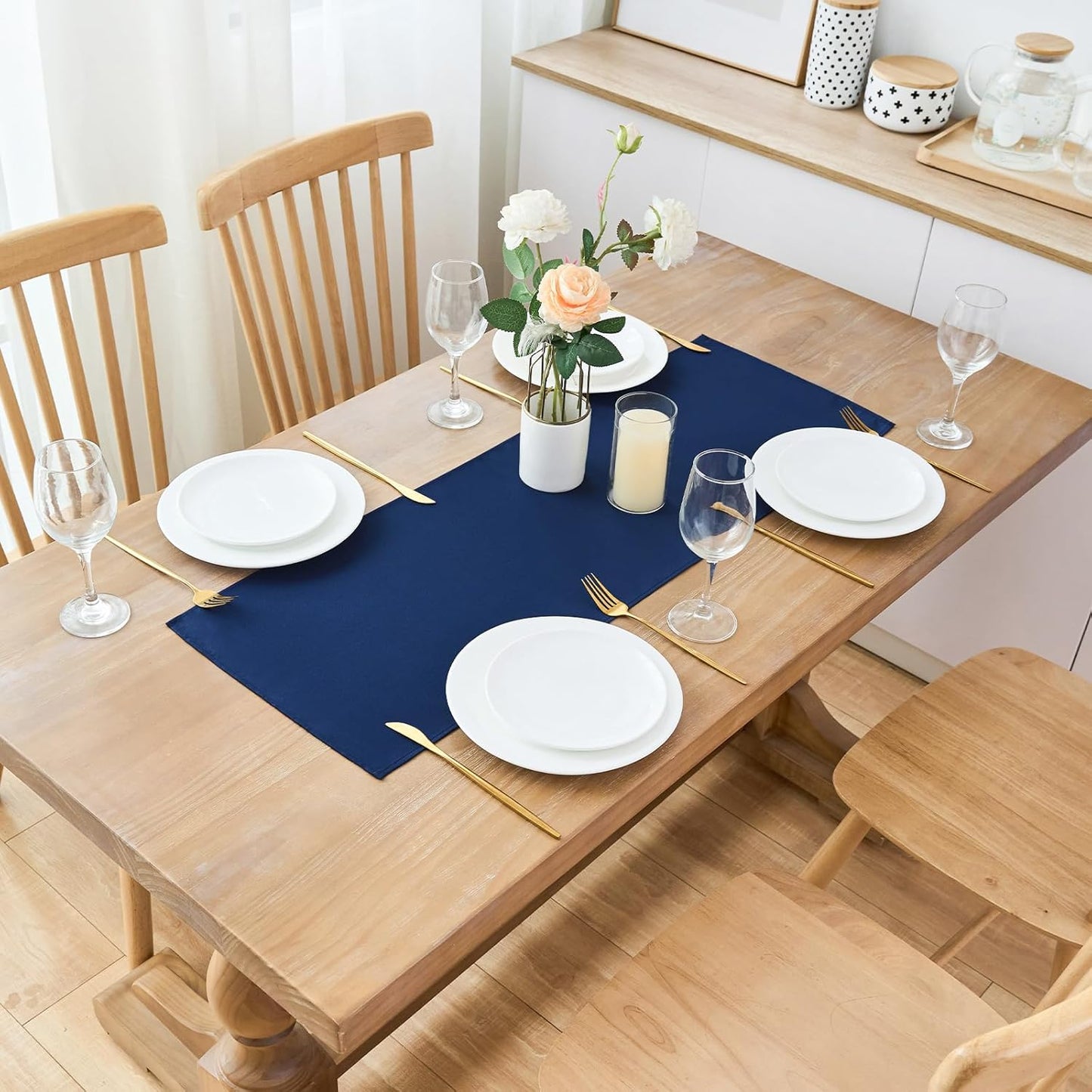 2 Pack Navy Blue Small Short Table Runner 12 x 36 Inch Solid Color Runners Coffee Table Dresser for Daily Party Home Decoration